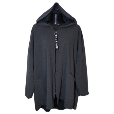 Λεπτή Plus Size Ζακέτα με Κουκούλα 